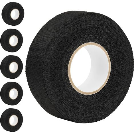 Lot de 5 rubans adhésifs en tissu pour faisceau de câbles - Noir - 25 mm x 15 m - Résistant à la chaleur - Idéal pour l'isolation des câbles électriques de voiture et de moto (1/5)