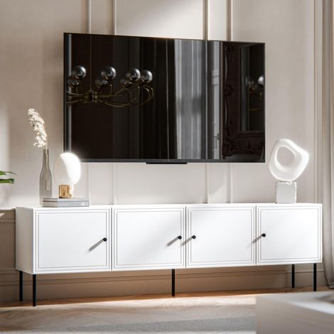 Meuble télé 200 cm blanc mat 4 portes Pazol (1/5)