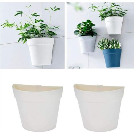 Lot de 2 pots de fleurs muraux en plastique à suspendre pour intérieur et extérieur Blanc crème