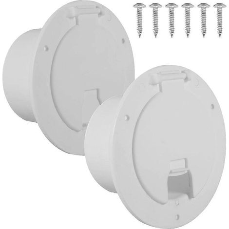 Lot de 2 couvercles blancs pour trappe de caravane, couvercle rond pour compartiment de câbles, compatible avec les caravanes, couvercle pour compartiment de câble d'alimentation, avec vis (1/5)