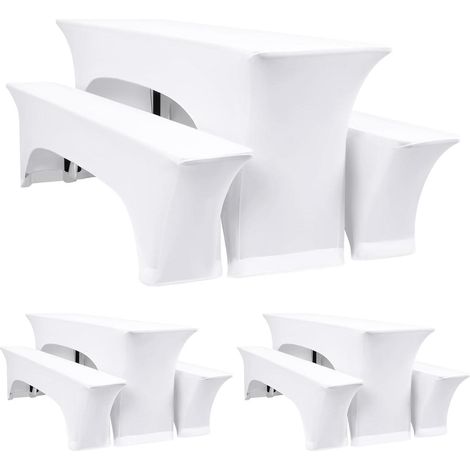 Lot de 3 housses extensibles pour table de bistrot et bancs, blanc, 220x50cm (1/5)