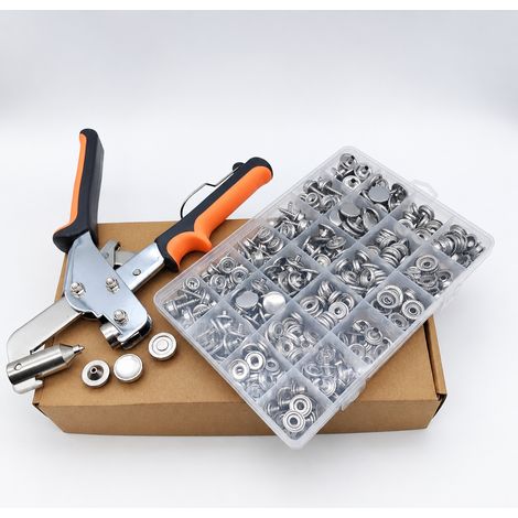 Kit 50 sets boutons à vis et 50 sets boutons-pression inox en boîte 15 mm avec nouvelle pince et boîte pliante 25 × 14 × 5 cm 950 g – Livraison gratuite (1/4)
