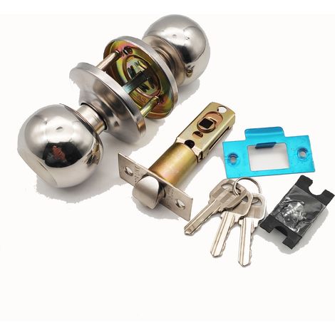 Poignée De Porte Ronde En Métal Argenté - Serrure À Bouton Pivotant Intérieur Et Déverrouillage D'Urgence Extérieur - Pour Porte Épaisseur 45 À 65 Mm - Lot De 1 (1/5)