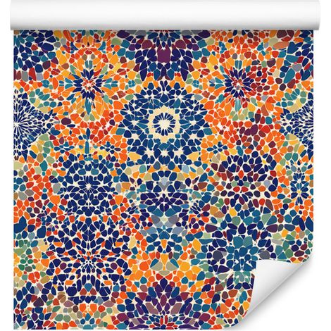 Papier peint mosaïque mexicaine bleu et pêche 50x1000 cm (1/5)