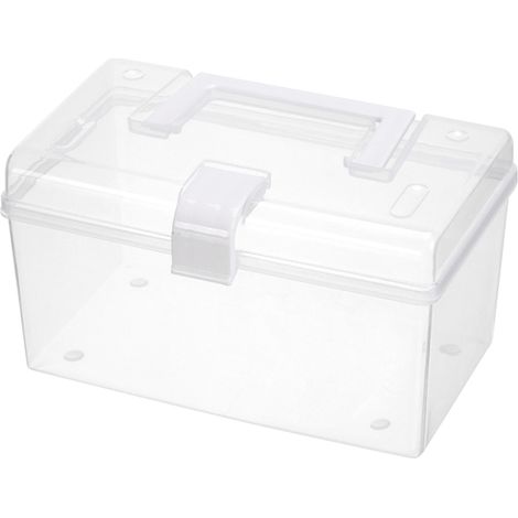 Boîte de rangement transparente, conteneur polyvalent à poignée Portable, bac de conception pour la maison et le bureau (1/5)
