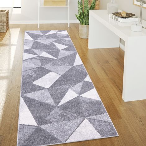 Paco Home Teppich Wohnzimmer Kurzflor Vintage Abstrakt Modern Geometrisch Rautenmuster 80x300 cm, Grau