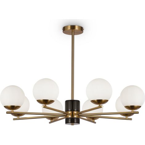 Maytoni Marble Plafonnier suspendu moderne à bras multiples en laiton 8 x E27, abat-jour blanc