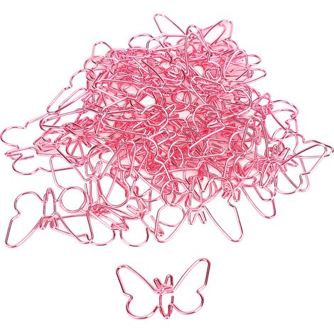 50Pcs Pink Butterflies Paperclip Cartoon Color Plating Innovative Cute Paperclips for Office Home School (1/5)