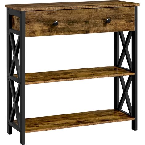 Homevive Mueble Entrada Recibidor Mesa de Consola de 3 Niveles Mesa Recibidor Auxiliar de Industrial para Sofá Pasillo 80 x 29,5 × 81cm Marrón (1/5)
