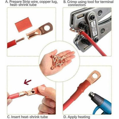 60 Pcs Cosses Électrique Trou boulon en Cuivre Étamé Connecteurs SC à sertir/souder pour câble de 6m㎡ 8m㎡ 10m㎡ 16m㎡ 25m (1/4)