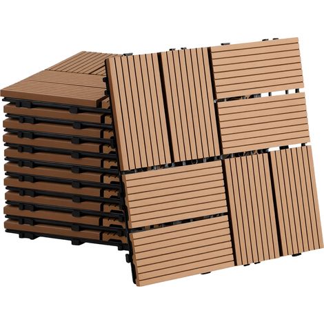Randaco 22 Stück Teak WPC Terrassenfliesen aus Holz-Kunststoff-Verbund, pflegeleicht, für Garten, Balkon und Wintergarten (1/5)