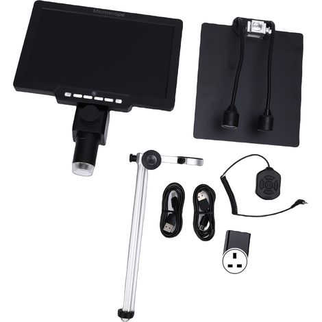 Digitales Mikroskop mit 10,1-Zoll-IPS-Bildschirm, 2000-facher Vergrößerung, Münzlupe, 32 GB Speicher, 12-MP-HD-Kamera und Echtzeitaufnahme. Ideal für die Reparatur von Handyplatinen und das Sammeln vo (1/5)