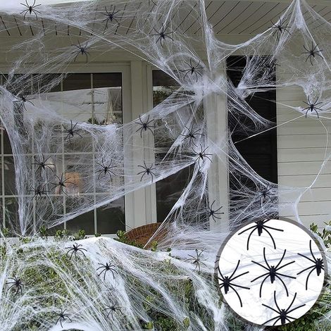 Decorazione Halloween Ragnatela Realistica 290g con 80 Ragni (1/5)