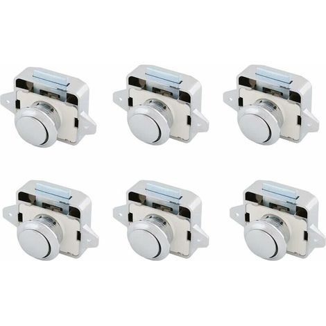 Furniture Lock Push Button Lock Push Button Lock Zinc Alloy Handle Push Button Locks for RV Boat Yacht Camping 6 Pack Chrome (1/5)