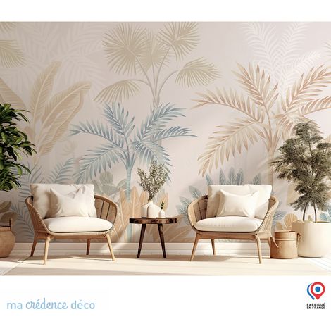 Papier peint : Fresque tropicale et couleurs douces - Intissé - L.200 x H.280 cm - Beige (1/5)