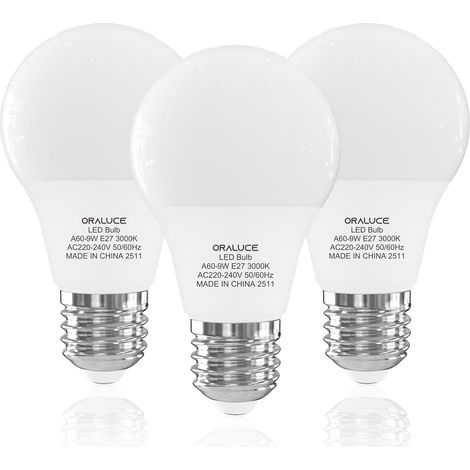 Ampoule LED E27, 9W=60W, Blanc Chaud 3000K, 900LM, Lot de 3 (1/5)