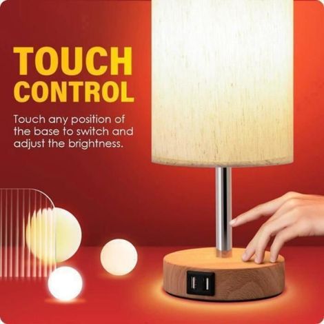 Lot de 2 lampes de chevet en tissu blanc chaud - Lampe de chevet tactile - 3 niveaux d'intensité - Deux Ports de charge USB A(L027) (1/5)