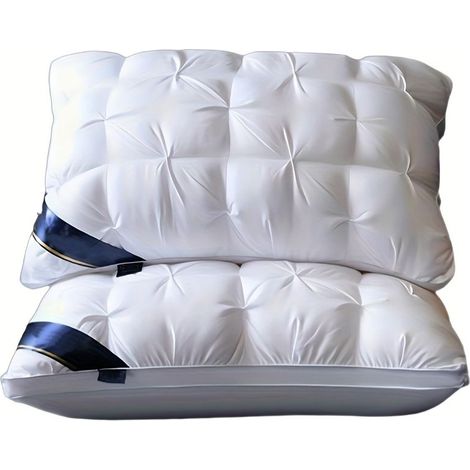 Lot de 2 oreillers volumineux 44x68 cm – Garnissage en microfibre – Enveloppe en polyester anti-acarienne – Lavable en machine– Blanc (1/5)