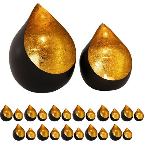 Lot de 24 Photophores Goutte en Métal Noir Mat et Or - Set de 12x 2 Pièces (2x12 VE) - PANGIVO (1/5)