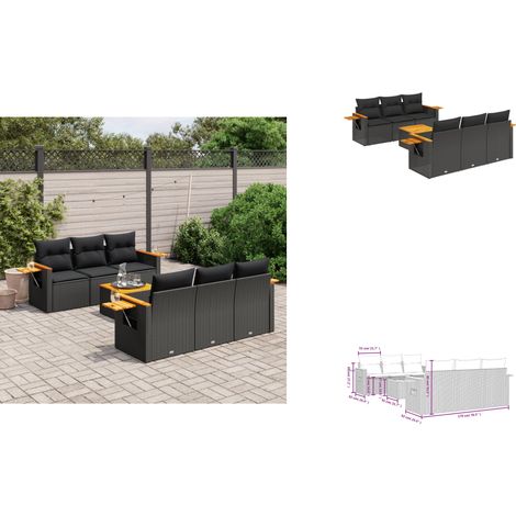 7-tlg. Garten-Sofagarnitur mit Kissen Schwarz Poly Rattan - Gartenmöbel Set - Gartensorte - Outdoor Möbel - Lounge Sofa - Rattan Gartenmöbel (1/3)