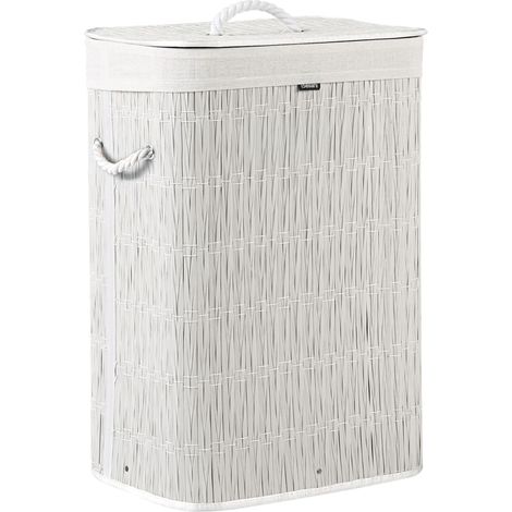 Laundry Basket White Fabric with Lid and Removable Liner Foldable Bathroom Handmade 72l TRANCURA