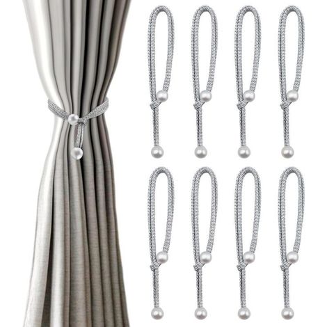 8 Pièces Embrasse pour Rideaux Embrases pour Voilages Grandes Perles Gris Attache Rideau Pratiques Et Décoratives en Corde Embrasses de Rideaux Boucle Décoration pour Maison, Bureau, Hôtel (1/3)