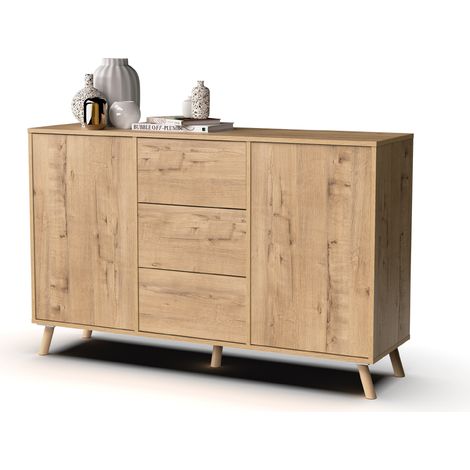 Buffet coloris chêne doré - Hauteur 89 x Longueur 140 x Profondeur 40 cm - PEGANE - (1/3)