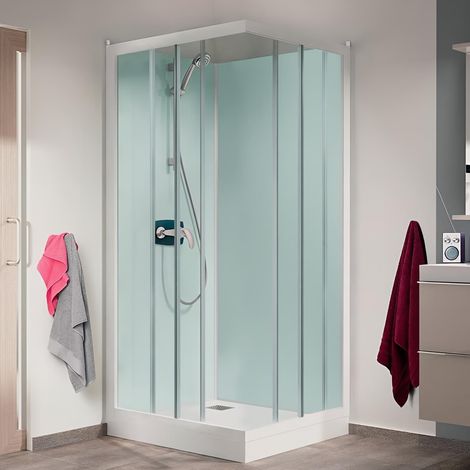 Cabine de douche d'angle KINEDO GLASS 120x80 hauteur du receveur de douche 9 cm 2 portes coulissantes mitigeur mécanique fabriqué en France (1/3)