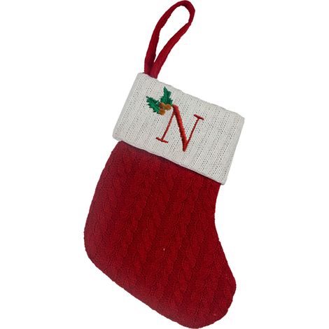 Chaussette De Noël - Initiale En Tricot Câblé - Rouge Et Blanc - 20 X 16 Cm - Pour Cheminée Arbre À Noël Décoration Intérieure - 1 Pièce