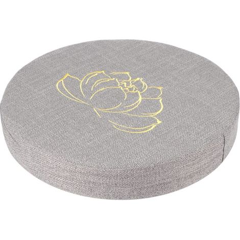 Coussin rond brodé, idéal pour les tatamis, les balcons ou les baies vitrées (très grande taille). Motif lotus brodé gris. (1/4)