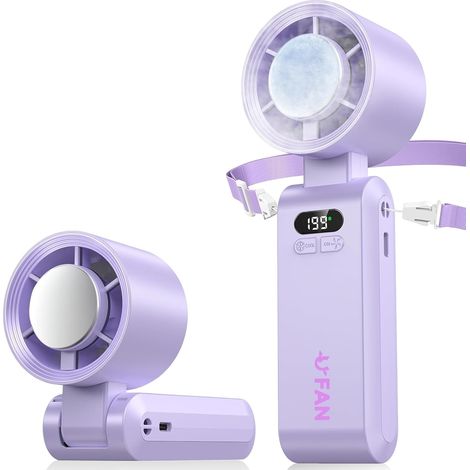 Mini ventilatore portatile, ventilatore palmare con display a LED, funzione di raffreddamento, 1-199 velocità, batteria da 5000 mAh, ventilatore turbo per collo, per viaggi, esterni, campeggio, casa (