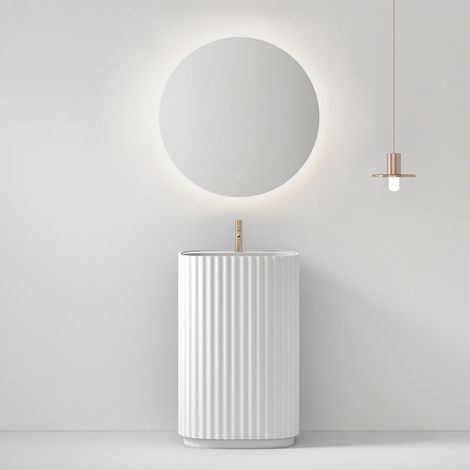 Lavabo Freestanding Reid 50 cm Bianco Specchio Tondo Retroilluminato - Meda (1/4)