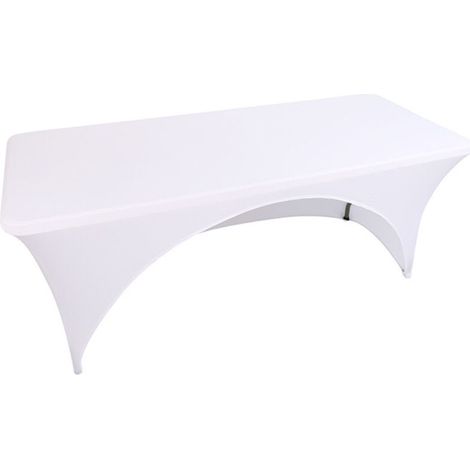 Housse de table extensible en polyester et élasthanne, dos ouvert 120 cm, blanc (1/5)