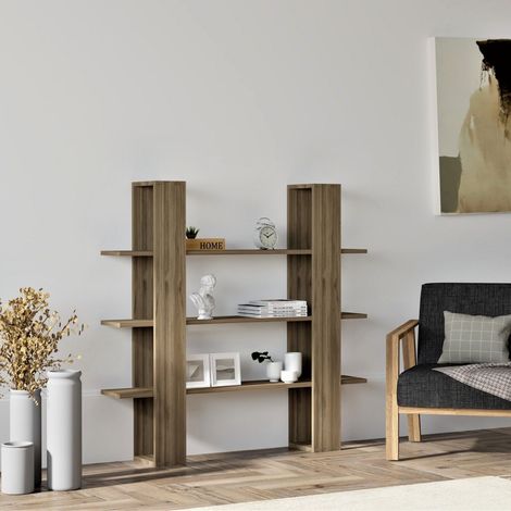 Marenzo-Bücherregal, 3 Regale Bibliothek, Freistehend, Vertikale Struktur, 120x23x120h cm, Nussbaum Braun (1/3)