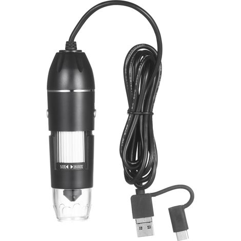 Loupe de microscope numérique USB à zoom avec fonction OTG, éclairage 8 LED, grossissement 1600x et support inclus. (1/5)