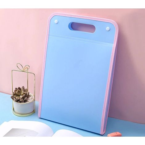 Classeur extensible A4 40x26.3x3cm bleu clair vertical avec double boucle, 13 compartiments, grand format, portable, pour documents et copies d'examen (1/5)