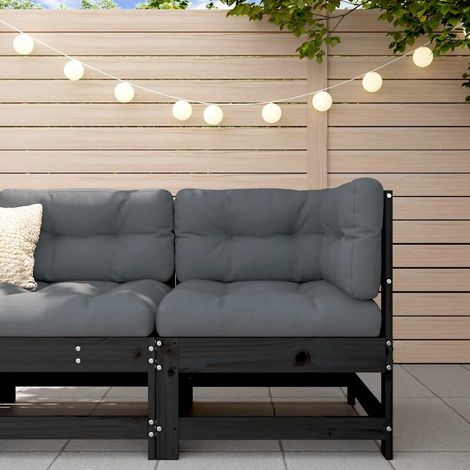 Ecksofa mit Kissen Schwarz Massivholz Kiefer (1/5)