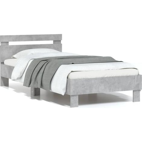 Bed Frame without Mattress with LED Lights Concrete Grey 75x190 cm Small Single vidaXL (1/5)