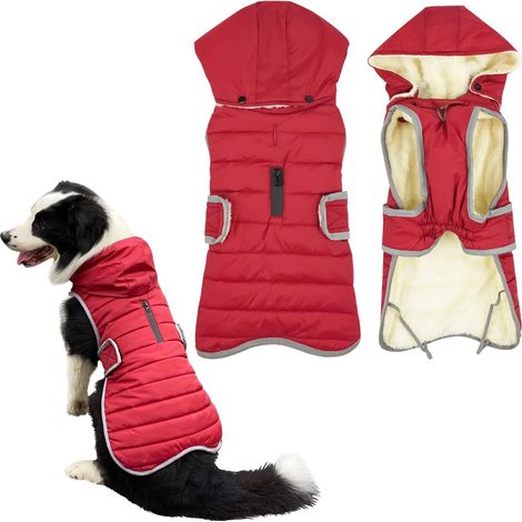 Hundemantel, warme Jacke, reflektierende Fleeceweste mit Kapuze für Haustiere, wasserdicht