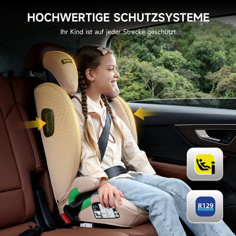 Siège auto enfant i-Size R129 pour les enfants de 3,5 à 12 ans (100-150 cm), avec dossier réglable, appui-tête, protection contre les chocs latéraux, léger, inclinable Isofix (rose, ISOFIX) (1/5)
