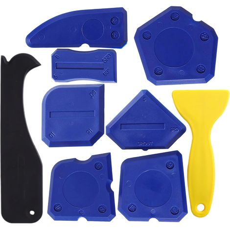 Juego de 9 alisadores de juntas, alisador de juntas de silicona, alisador de juntas azul, juego de herramientas de calafateo, para baño y cocina. (1/5)
