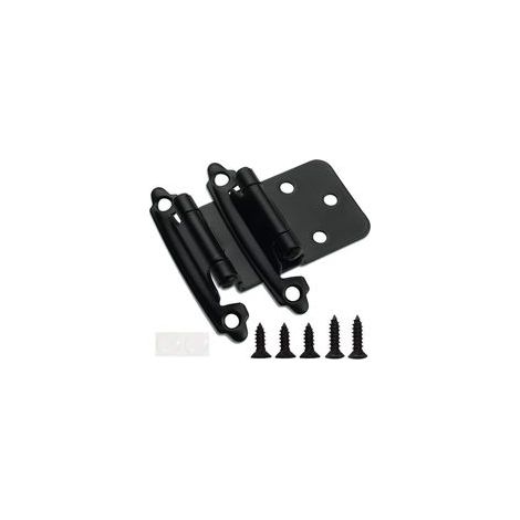 Charnières d'armoire noires mates de 1,27 cm (2 paires - 4 pièces) à fermeture automatique pour salle de bain et cuisine - Montage encastré avec pare-chocs de porte et vis améliorées