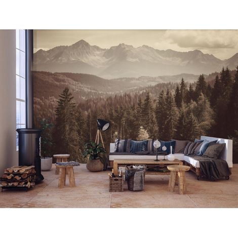Fototapete Wald Berge Landschaft, für Wohnzimmer und Schlafzimmer, 150 x 105 cm – Komplettset inkl. Kleister & Anleitung (1/5)
