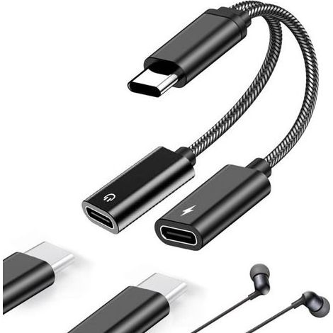Adaptateur Double USB C Jack Casque et Chargeur, 2 en 1 Type C Audio Charge, Double Prise Jack de Type C Compatible avec Samsung Galaxy S23/S22/S21/Ultra Note20/Pixel/Huawei (1/4)