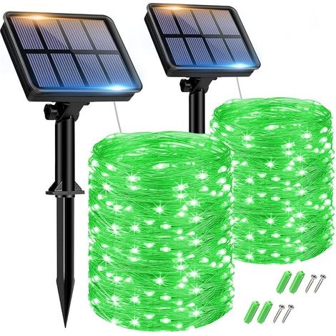 2 Stück 15+2M Solar Lichterkette Außen, 150 LED, 8 Modi, IP65 Wasserdicht, Kupferdraht, Solarlichterkette für Garten Terrasse Baum Hof Party, Grün (1/5)