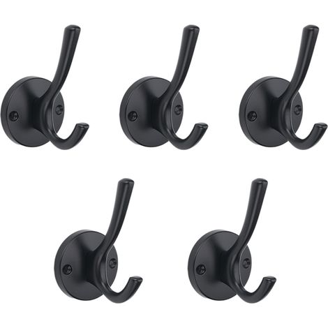 Patères murales en alliage d'aluminium noir mat, 9,8 x 1,1 cm, lot de 5 (taille enfant).