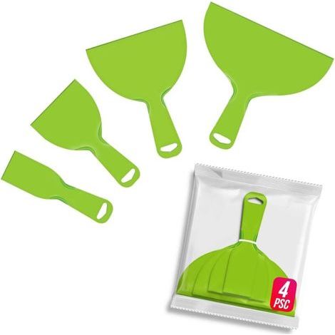 Paquete de 4 espátulas, paquete grande, herramienta raspadora de pintura de plástico flexible para rellenar, raspador de papel tapiz de plástico, espátula raspadora, herramientas de relleno (1/5)