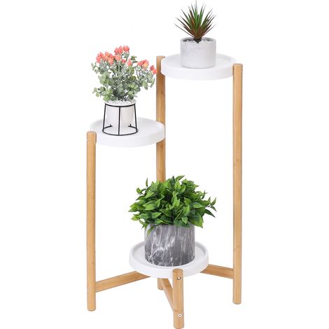 UNHO Blumentreppe Holz weiß 3 Stufen Blumenständer Blumensäule Pflanzenständer (1/5)