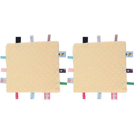 Lot 2 couvertures de sécurité bébé en coton pur avec étiquettes 3D, développement sensoriel, couverture douce colorée jaune (1/5)