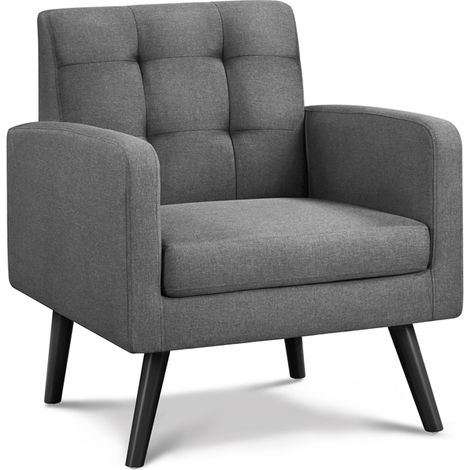 Yaheetech Poltrona Lounge da Salotto Imbottita con Braccioli e Schienale Gambe in Legno Stile Moderno da Lettura/Riposo/Lavoro/Bar Grigio Scuro/Tessuto (1/5)
